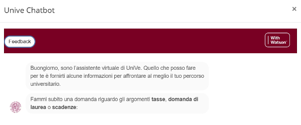 CaFoscari web site chatbot with Watson start